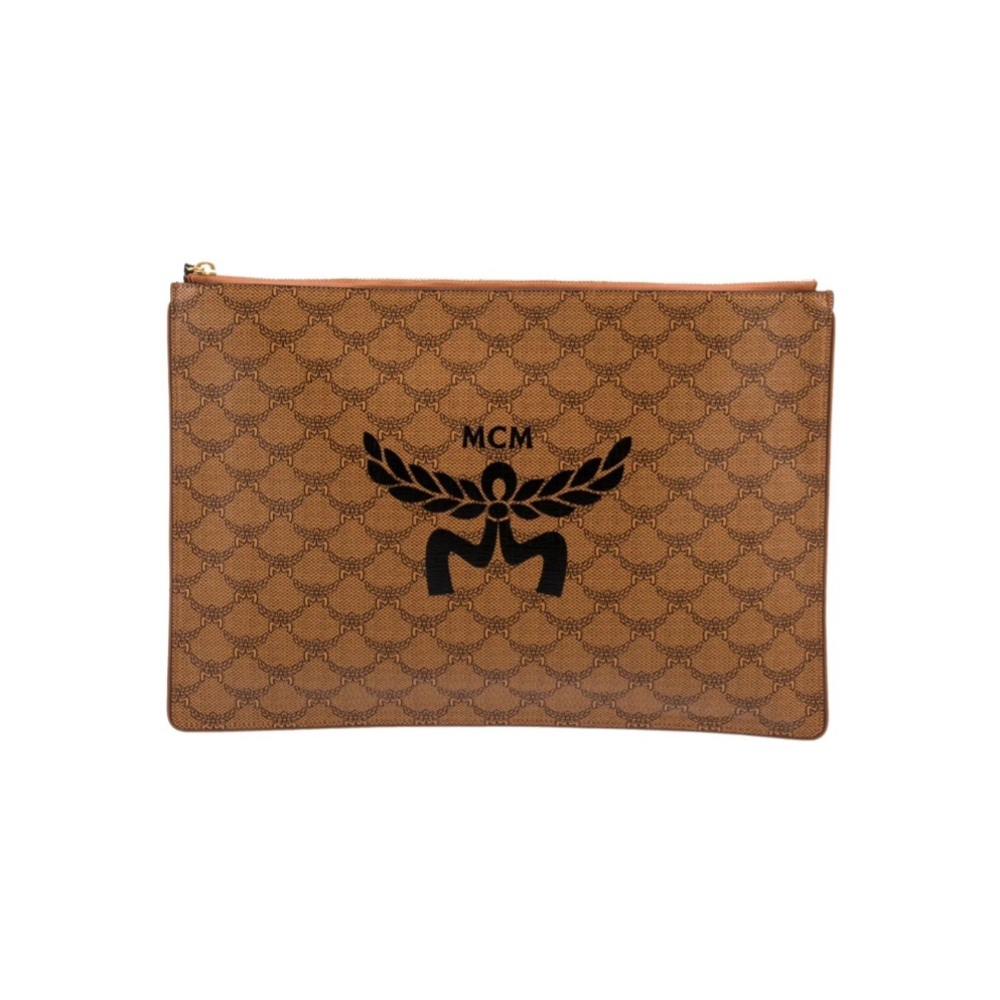 MCM Tan and Black Logo Clutch